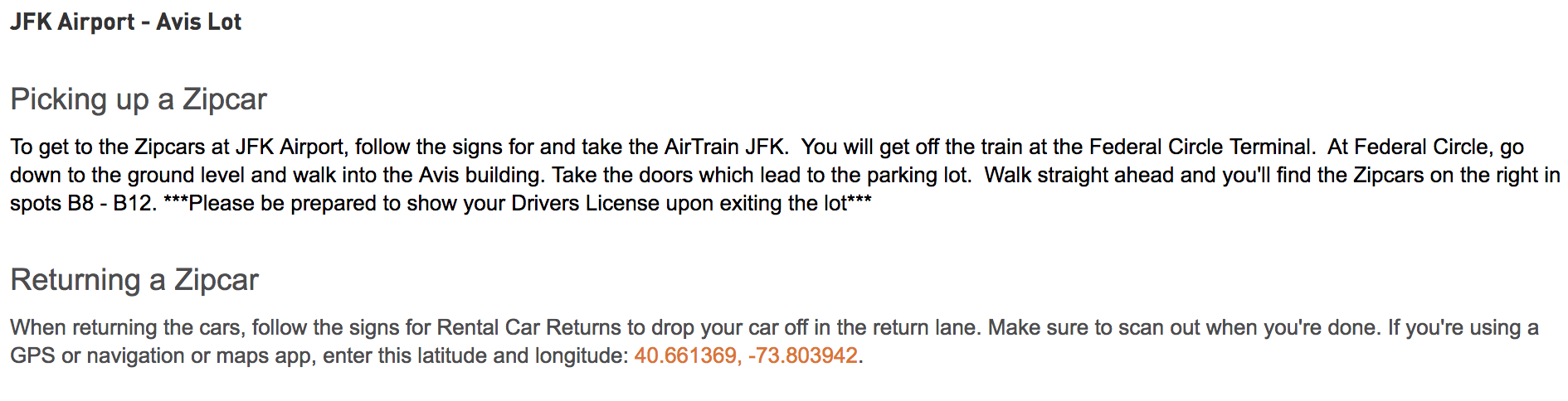 Zipcar ad saying they have JFK zipcars