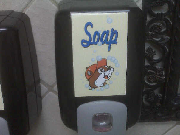 My favorite roadside stop&rsquo;s soap dispenser:  Buc-ee&rsquo;s, Giddings