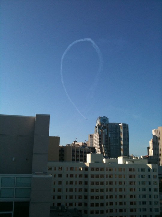 Jets fly loops overt town, from my roof deck.
