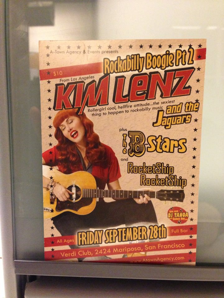 Just as an FYI, LA rockabilly star Kim Lenz is in the City tonight at the Verdi club in Potrero.