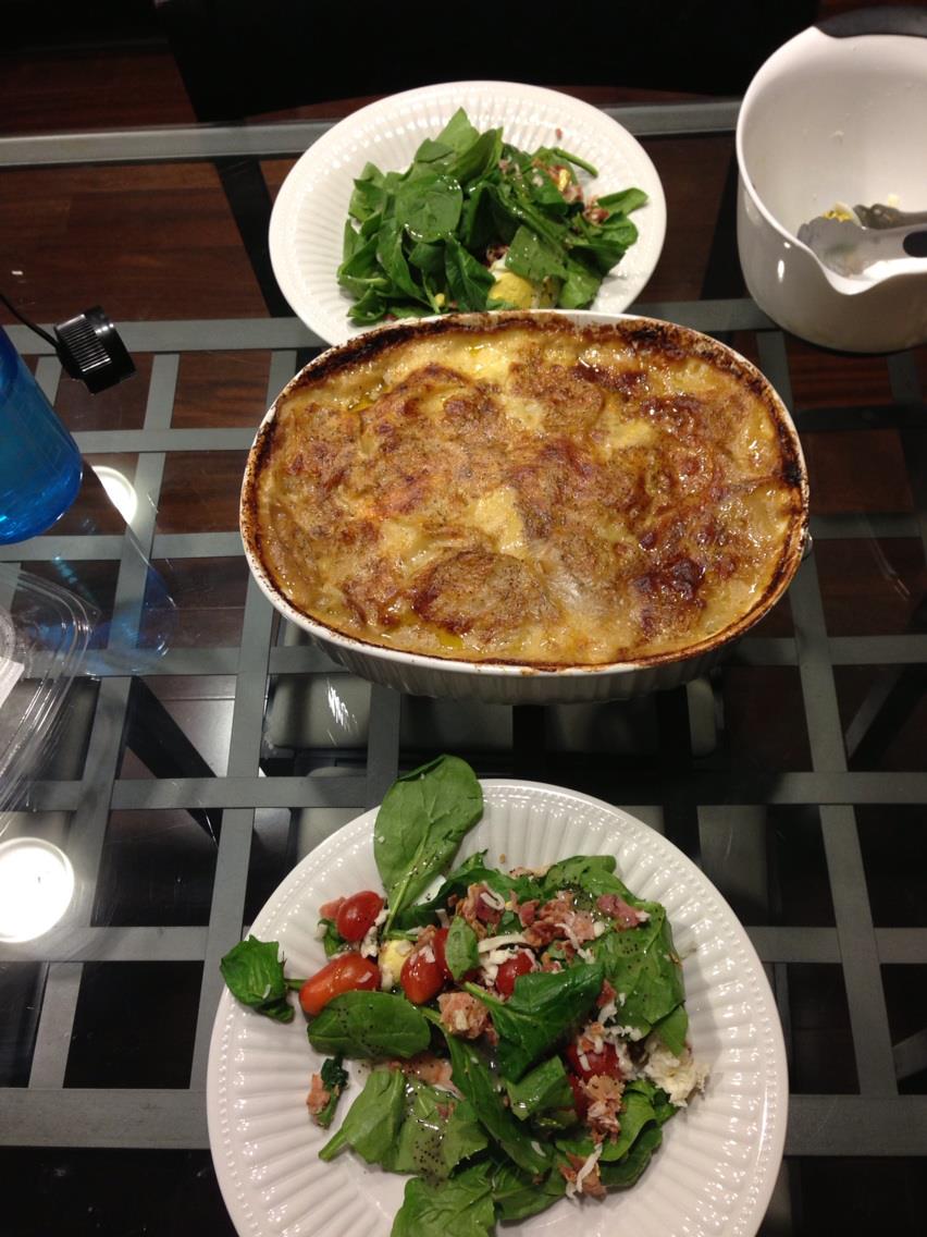 Look what I can home to!  Potatoes au gratin and salad!