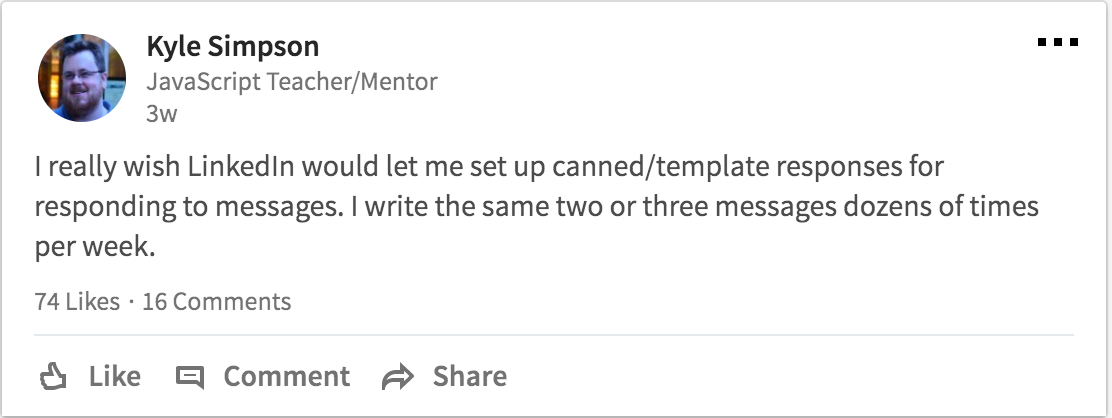 Kyle Simpson complains about LinkedIn templating