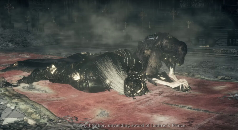 The feeble prophet Prince Lothric and the bested body of his brother