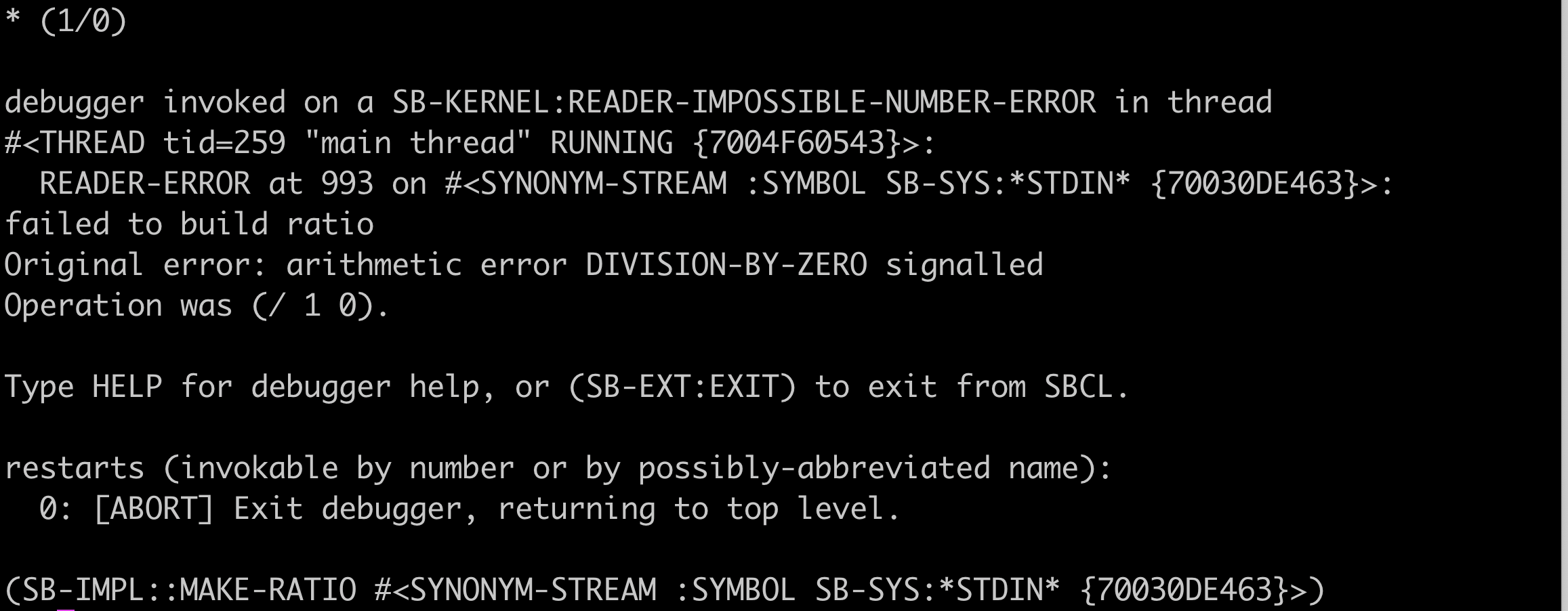 Example of an interrupt caused by division-by-zero error